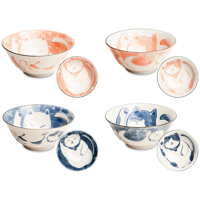 Giftset 4 bowls cats - Orange & blue Ø14,5cm