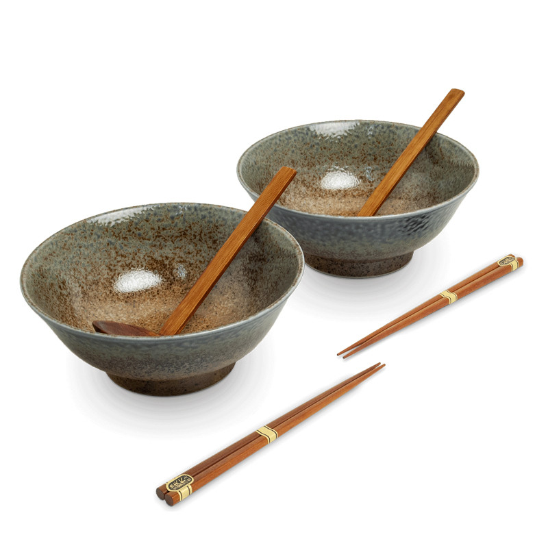 Bowls, chopsticks & spoon set box for ramen - Forest Ø22cm Emro