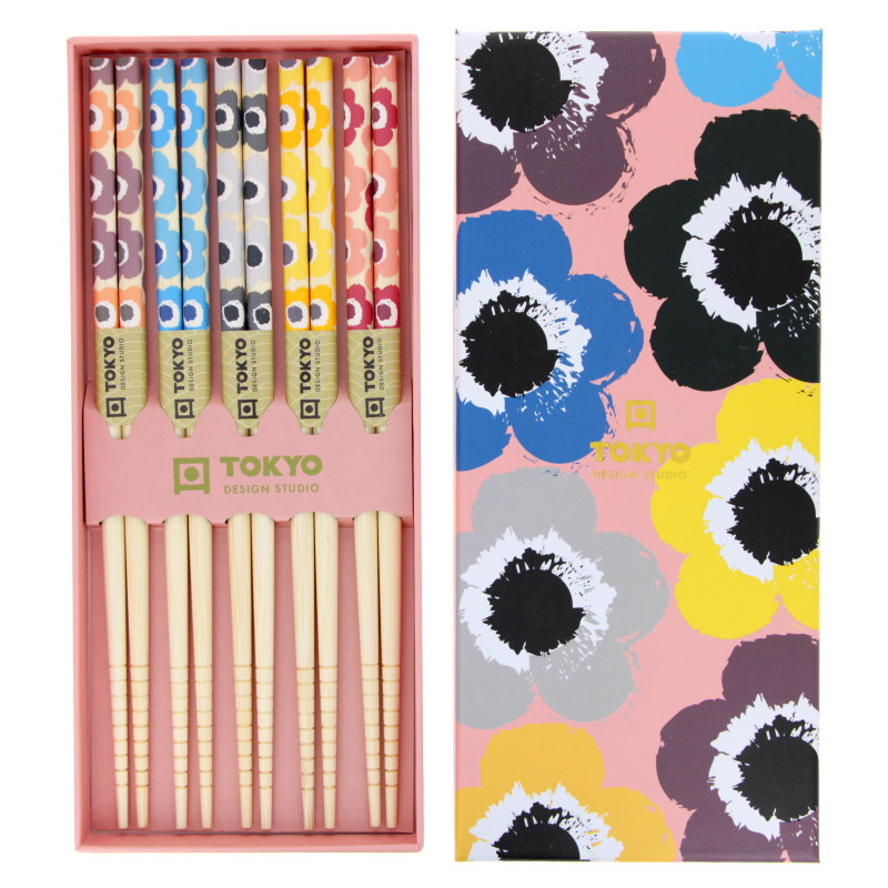 Coffret 5 paires de baguettes - Fleurs design